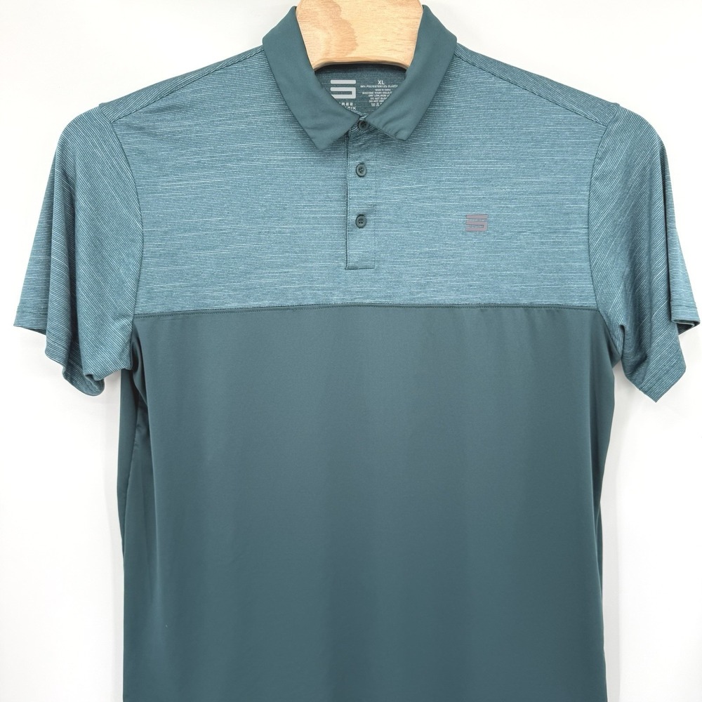 Three Sixty Six Polo Shirt Men XL Teal Green Colorblock Performance Golf‎ Tee